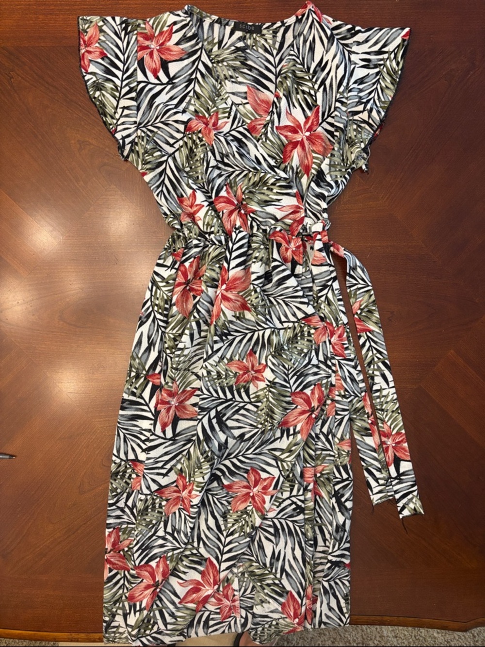 Tropical Floral Wrap Dress with Tie